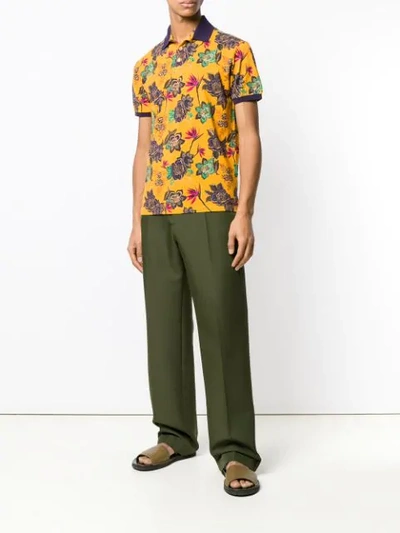 Shop Etro Floral Print Polo Shirt In Yellow