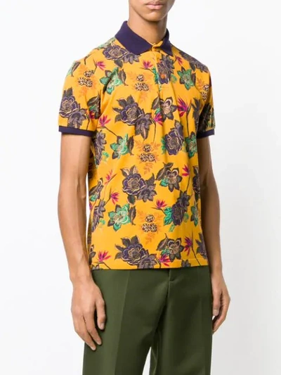 Shop Etro Floral Print Polo Shirt In Yellow