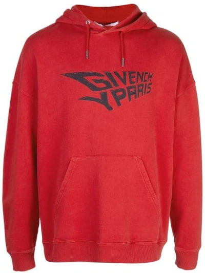 Shop Givenchy Graphic Print Hooded Sweatshirt In 600 Red