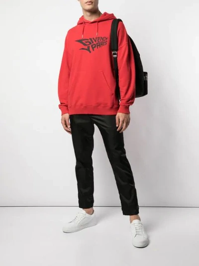 Shop Givenchy Graphic Print Hooded Sweatshirt In 600 Red