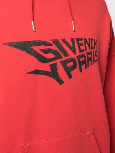 Shop Givenchy Graphic Print Hooded Sweatshirt In 600 Red