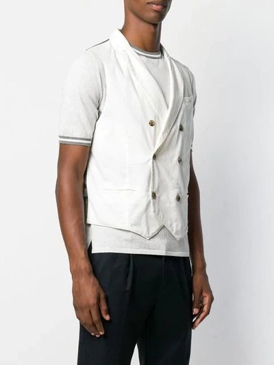 Shop Eleventy Double Breasted Waistcoat In White