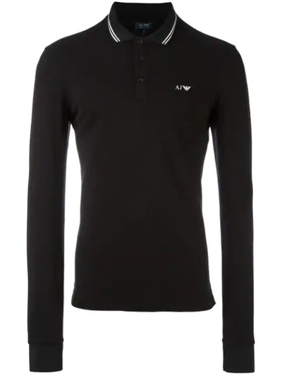 Shop Armani Jeans Embroidered Logo Polo Shirt In Black