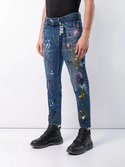 Shop Off-white Adjustable Waist Jeans In Blue