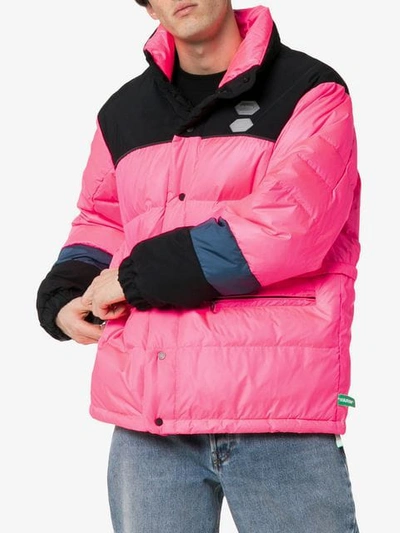 Shop Off-white Colour Blocked Padded Jacket - Pink