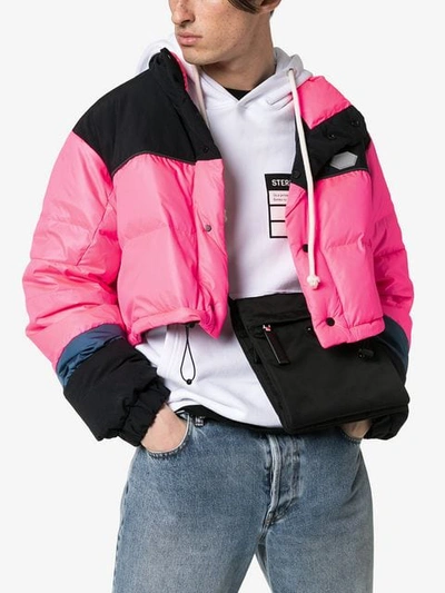 Shop Off-white Colour Blocked Padded Jacket - Pink