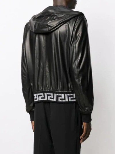 Shop Versace Hooded Leather Jacket In Black