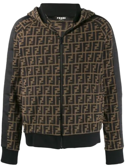Fendi Men's Allover Ff Fleece Zip-front Hoodie In Brown |