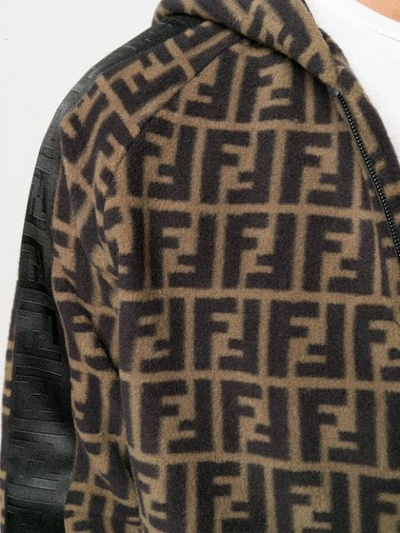 Shop Fendi Ff Motif Zip-front Fleece Hoodie - Schwarz In Black