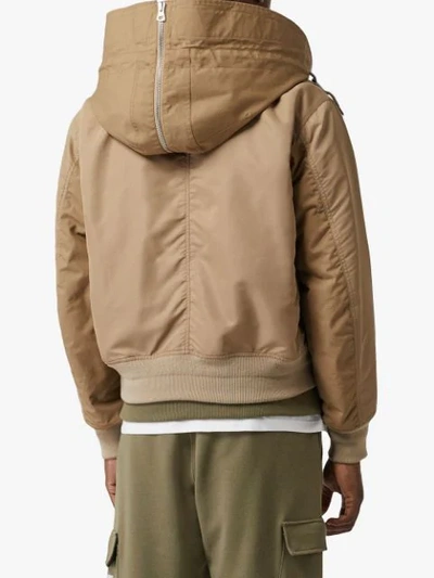 Shop Burberry Detachable Quilted Hood Nylon Bomber Jacket In Neutrals