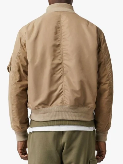 Shop Burberry Detachable Quilted Hood Nylon Bomber Jacket In Neutrals