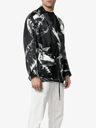 Shop Ann Demeulemeester Floral Print Belted Silk Kimono Jacket In Black