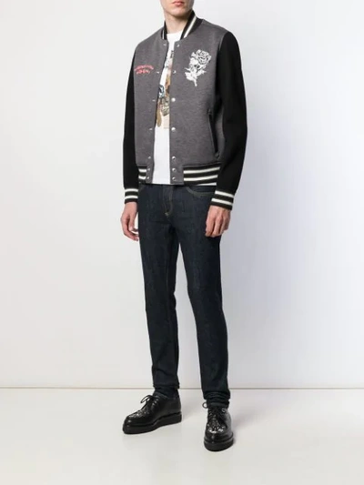 Shop Alexander Mcqueen Floral Skull Embroidered Bomber Jacket In Grey