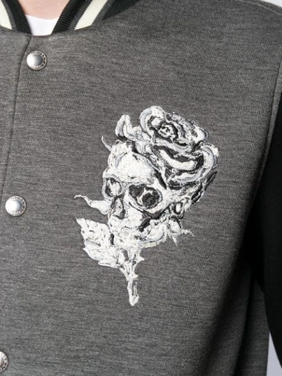 Shop Alexander Mcqueen Floral Skull Embroidered Bomber Jacket In Grey