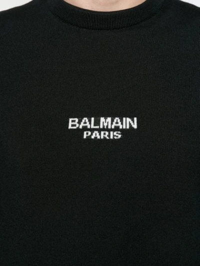 Shop Balmain Intarsia Logo Knit Sweater In Black