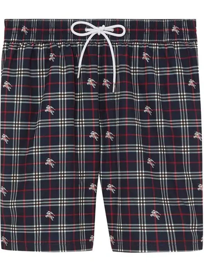 Shop Burberry Equestrian Knight Check Drawcord Swim Shorts In Blue