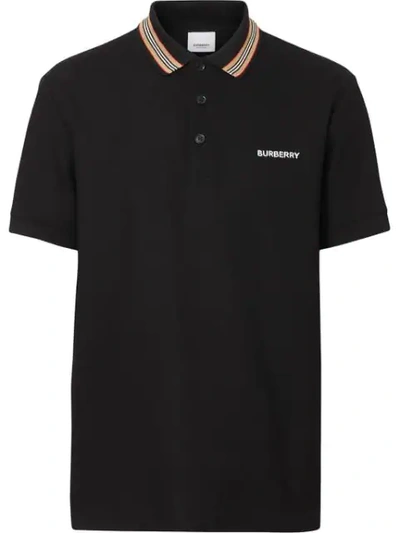 Shop Burberry Icon Stripe Short-sleeved Polo Shirt In Black