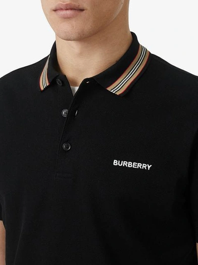 BURBERRY 经典条纹珠地网眼棉POLO衫 - 黑色