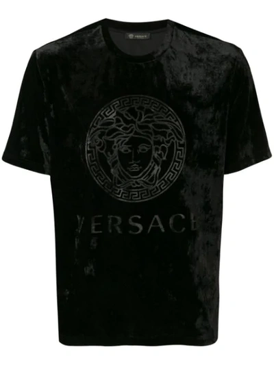 Shop Versace Velvet Logo T-shirt In Black