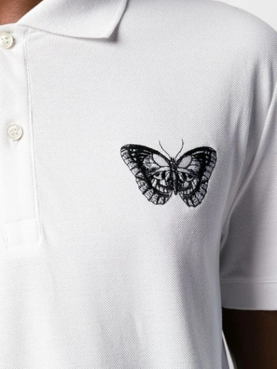 Shop Alexander Mcqueen Embroidered Butterfly Polo Shirt In White