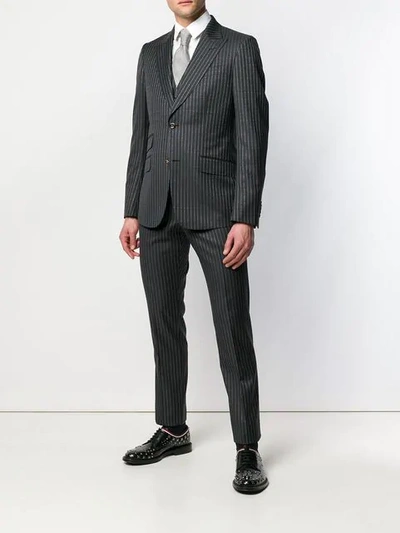 Shop Gucci Logo Pinstripe Formal Suit In Grey