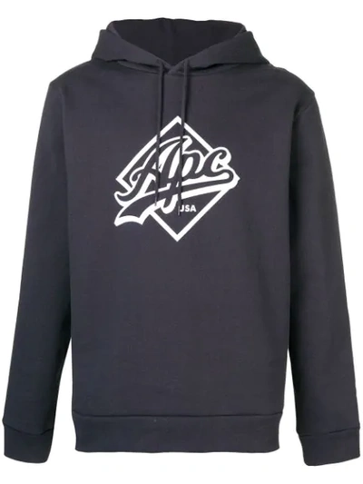 Shop Apc Logo Print Hoodie In Iak Dark Navy