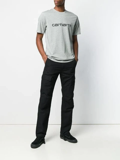 Shop Carhartt Logo Print T-shirt In Grey