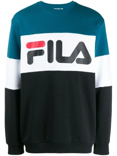 Shop Fila Logo Colour Block Sweatshirt In Blue