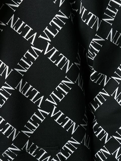 Shop Valentino 'vltn' Logo Grid Print Hoodie In Black