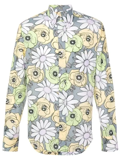 Shop Prada Floral Buttondown Shirt In Grey