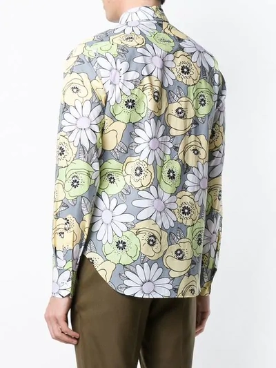 Shop Prada Floral Buttondown Shirt In Grey