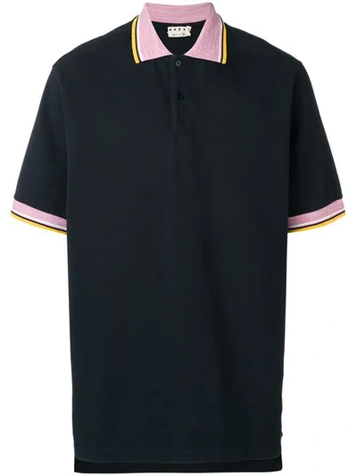 Shop Marni Striped Trim Polo Shirt In Blue