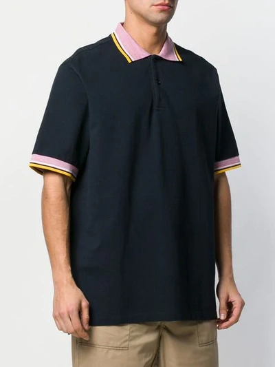 Shop Marni Striped Trim Polo Shirt In Blue