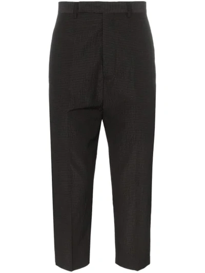 Shop Rick Owens Cropped Stripe Wool Blend Trousers In Black