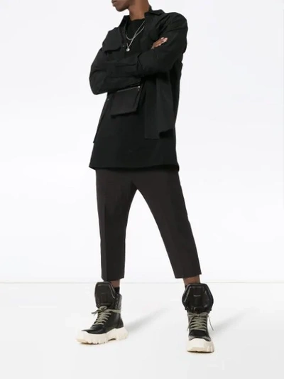 Shop Rick Owens Cropped Stripe Wool Blend Trousers In Black