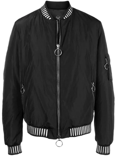 Shop Frankie Morello Striped Trim Bomber Jacket In Black