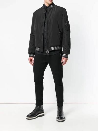 Shop Frankie Morello Striped Trim Bomber Jacket In Black