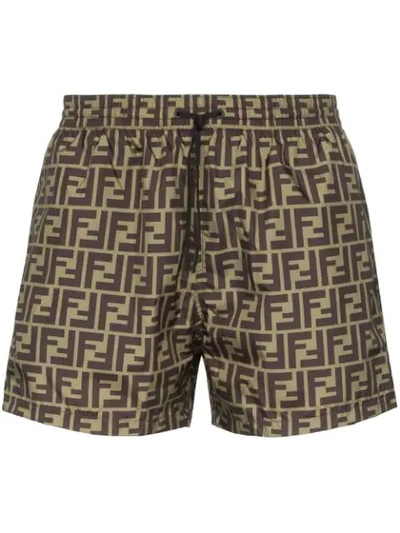 Shop Fendi Ff Printed Swim Shorts In Multicoloured