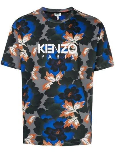 Shop Kenzo Indonesian Flower Printed T-shirt - Grey