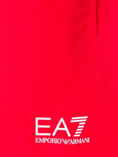 Shop Ea7 Logo Print Swim Shorts In Red