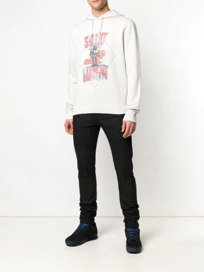 Shop Saint Laurent Logo Print Hoodie In 9721 -dirty Ecru/multicolo