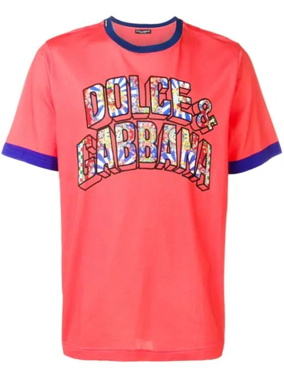 Shop Dolce & Gabbana Paisley 3d Font Logo T-shirt In Orange