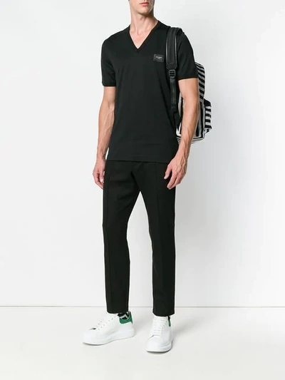 Shop Dolce & Gabbana Logo Plaque V-neck T-shirt In Black