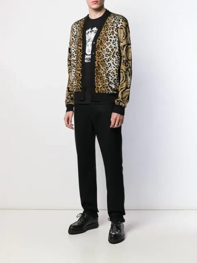 Shop Versace Leopard Intarsia Cardigan In Black