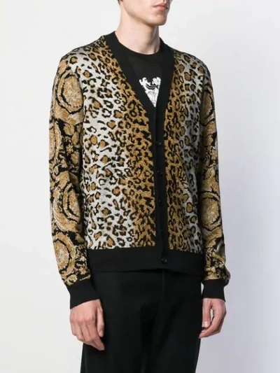 Shop Versace Leopard Intarsia Cardigan In Black