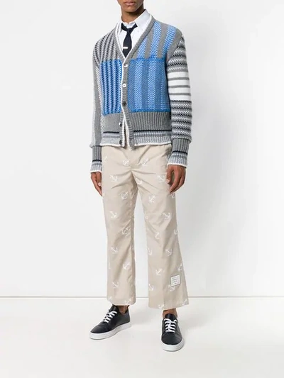 Shop Thom Browne 4-bar Fun-mix Check Intarsia Cardigan