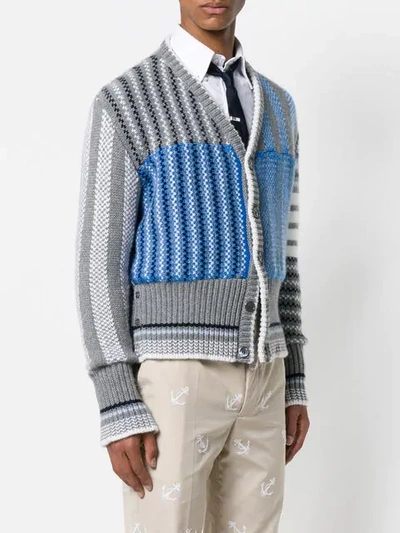 Shop Thom Browne 4-bar Fun-mix Check Intarsia Cardigan