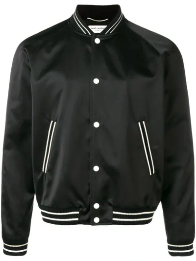 Shop Saint Laurent Trimmed Bomber Jacket In Black