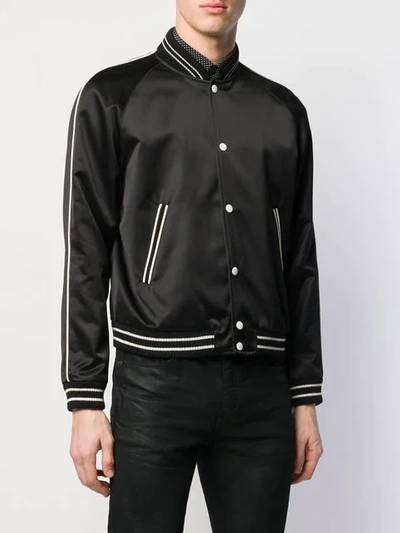 Shop Saint Laurent Trimmed Bomber Jacket In Black