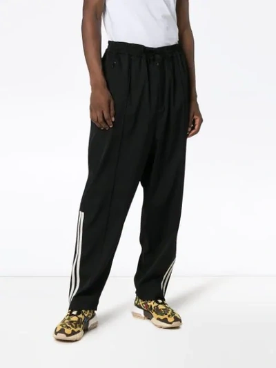 Shop Y-3 Wide Leg 3-stripe Sweatpants In Black